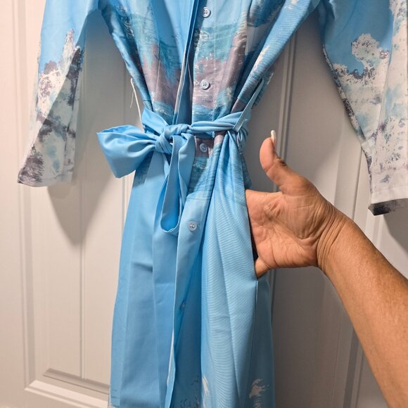 MAXI BUTTON DOWN OCEAN PRINT DRESS WITH POCKETS - MEDIUM - Picture 9 of 9